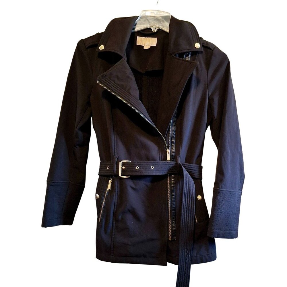 Michael Michael Kors Womens Belted Black Trench Coat S Preppy Boho Artsy